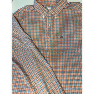 Southern Tide cotton classic fit long sleeve blue/orange check M coastal shirt